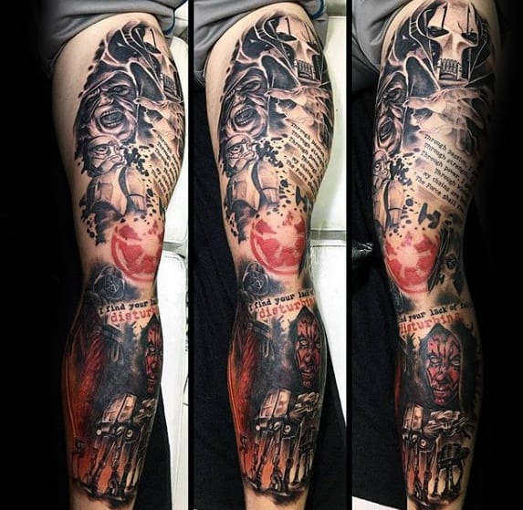 Cool Male Leg Sleeve Sith Symbol Tattoo Designs