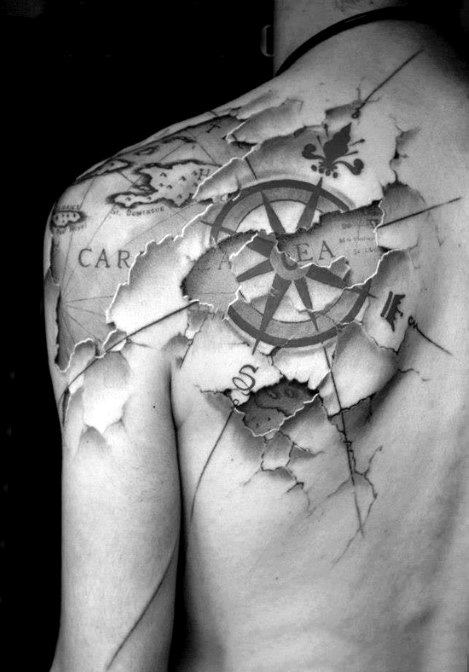 Cool Male Nautical Shoulder And Arm 3d Star Tattoo Designs