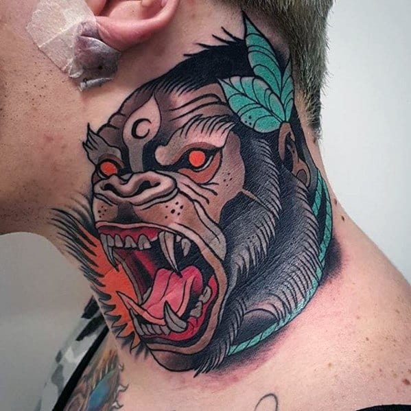 Cool Male Neo Traditional Gorilla Tattoo Designs