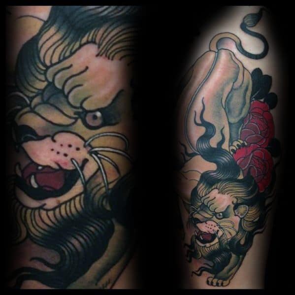 Cool Male Neo Traditional Lion Tattoo Designs