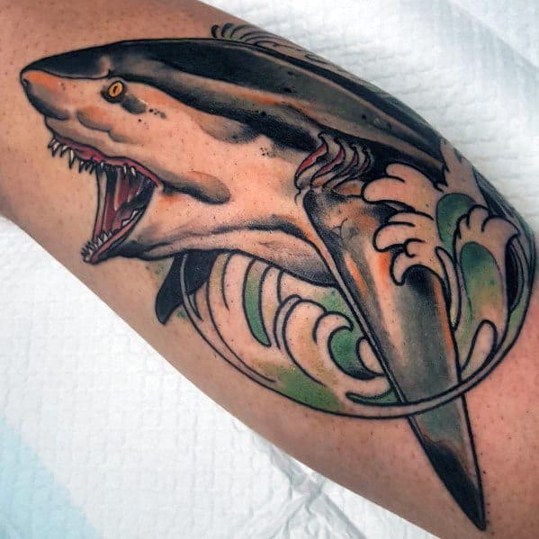 Cool Male Neo Traditional Shark Tattoo Designs
