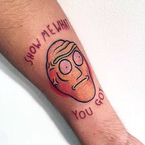 Cool Male Rick And Morty Show Me What You Got Head Forearm Tattoo Designs