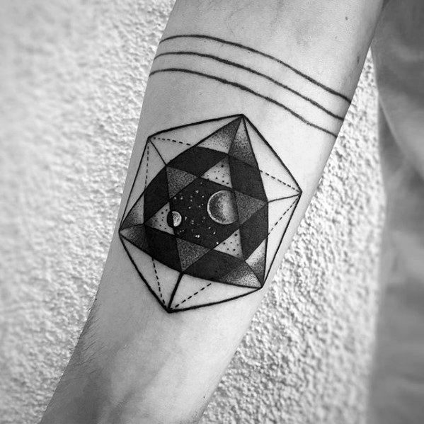 Cool Male Simple Geometric Inner Forearm Shapes Tattoos