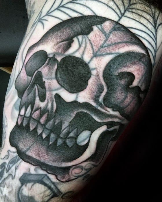 Cool Male Skull Blast Over Tattoo Designs Inner Arm Bicep