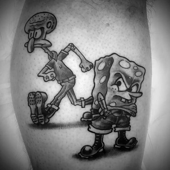 Cool Male Spongebob And Squidward Tattoo Designs