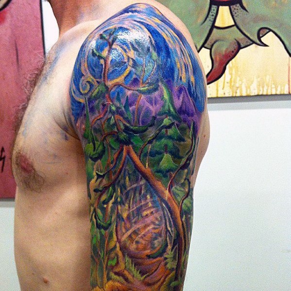 Cool Male Vincent Van Gogh Sleeve Tattoo Inspiration