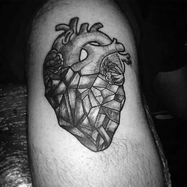 Cool Manly Geometric Heart Tattoo Design On Guys Arm