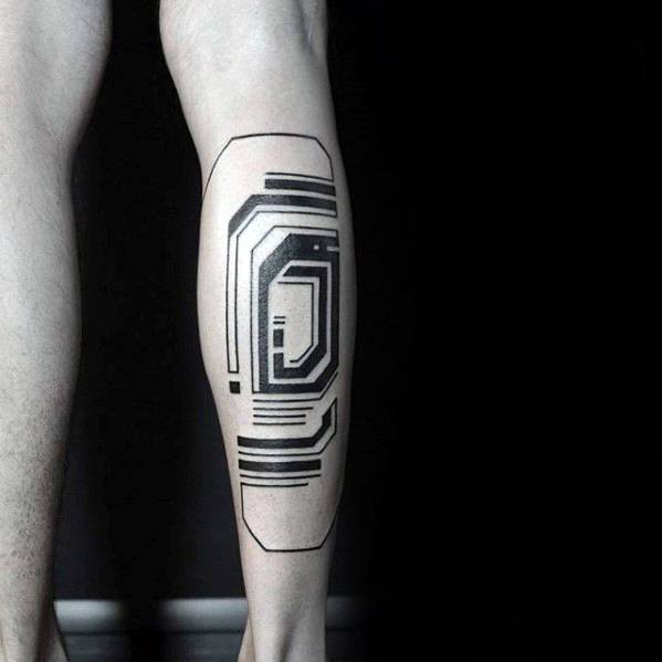Cool Manly Simple Line Guys Back Of Leg Tattoo