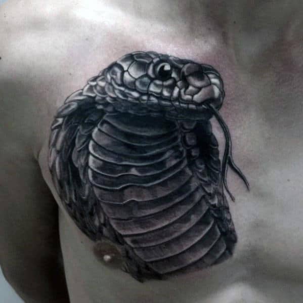 Cool Manly Snake Head 3d Mens Upper Chest Tattoo