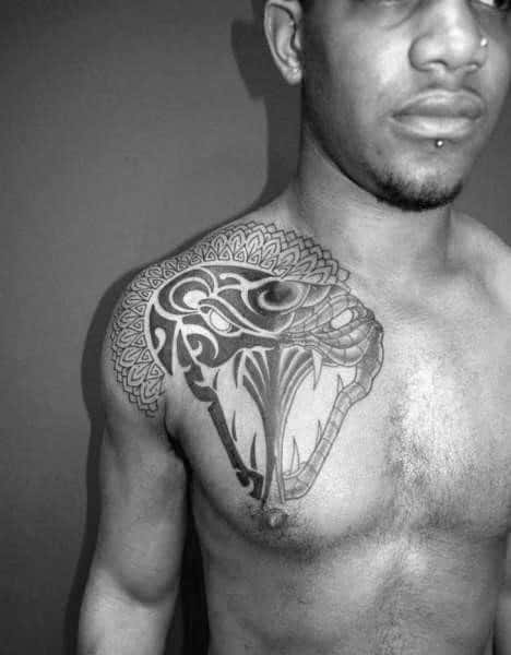 Cool Manly Tribal Snake Male Tattoo On Chest