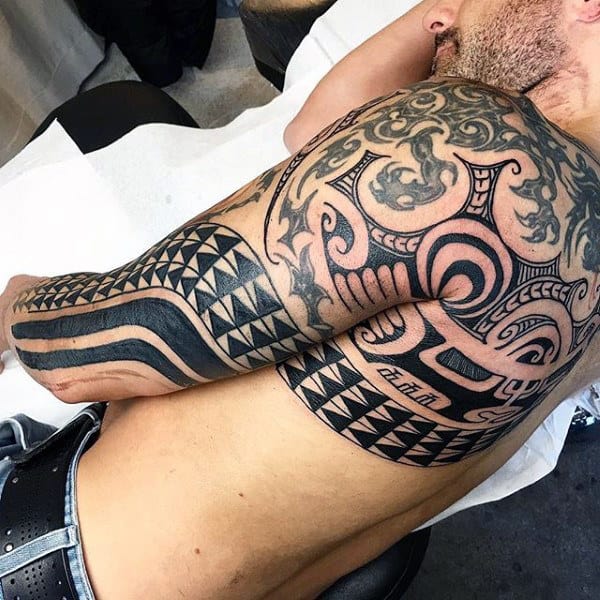 Cool Maori Shoulder Half Sleeve Guys Tattoos