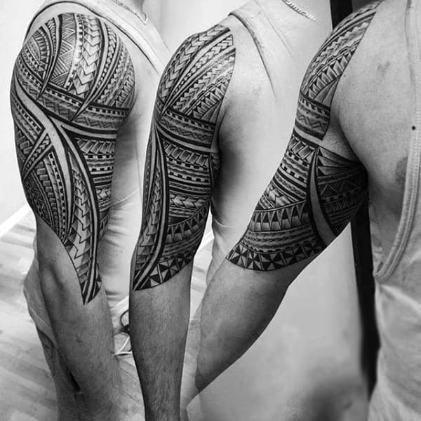 Cool Maori Tatto On Man Half Sleeve Design