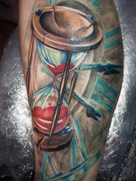 Cool Masculine Clock And Hourglass Mens Tattoos