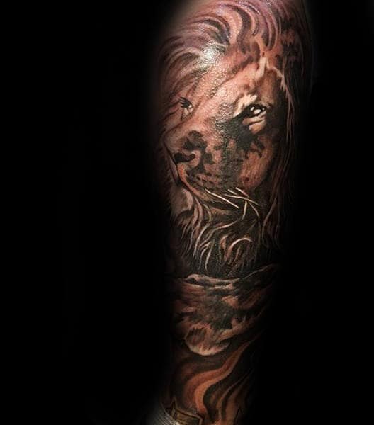 Cool Masculine Lion Sleeve Tattoo Ideas For Men