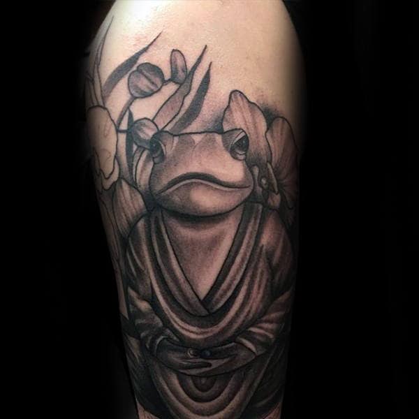 Cool Meditation Frog Mens Shaded Arm Tattoos
