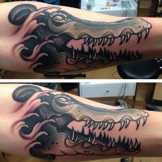 Cool Mens Angry Alligator Tattoo On Arms