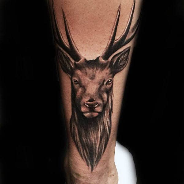 Cool Mens Back Of Leg Deer Head Tattoos