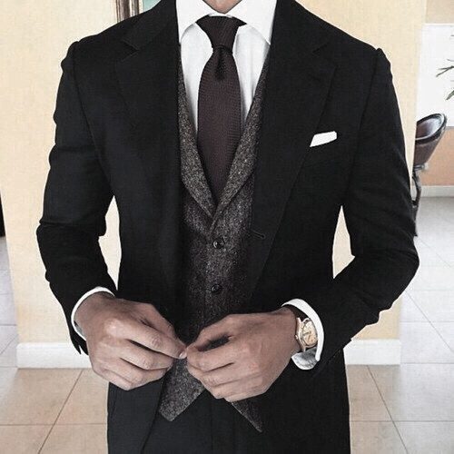 Cool Mens Black Suit Style Inspiration With Wool Vest