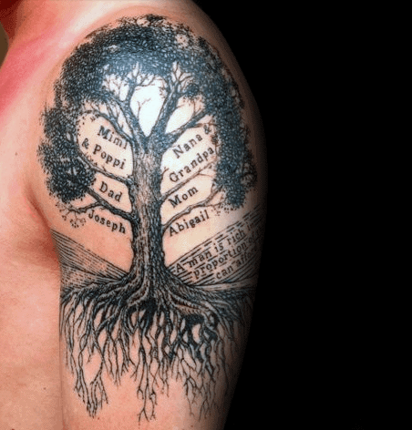 Family Tree Tattoo On Back