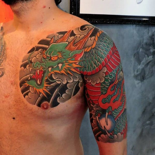 30 Dragon Half Sleeve Tattoos For Men - Fire-Spewing Design Ideas
