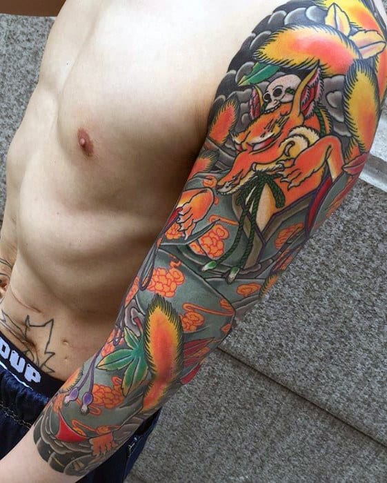 Cool Mens Half Sleeve Kitsune Fox Tattoos