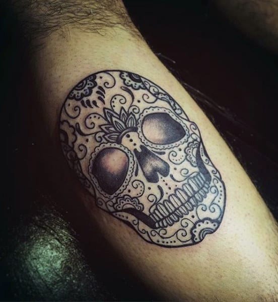 Cool Mens Inner Forearm Sugar Skull Tattoo Design Inspiration