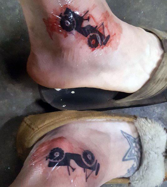 Cool Mens Jeep Tattoos Driving Over Ankle Of Foot