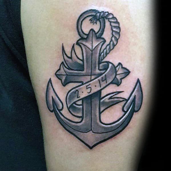 cool-mens-metallic-traditional-anchor-cross-tattoo-on-inner-forearm