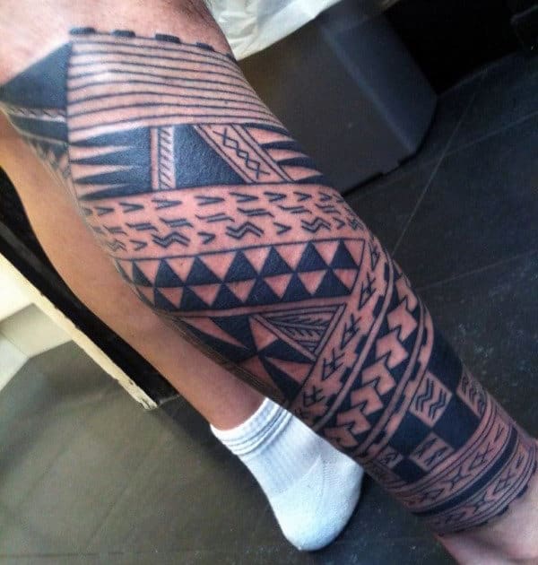 Cool Mens Polynesian Tribal Tattoos On Leg