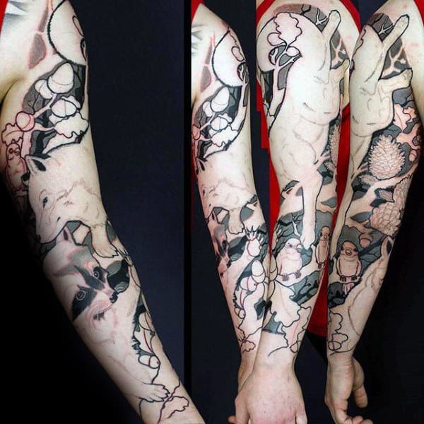 Cool Mens Raccoon Fox Full Sleeve Tattoo Designs