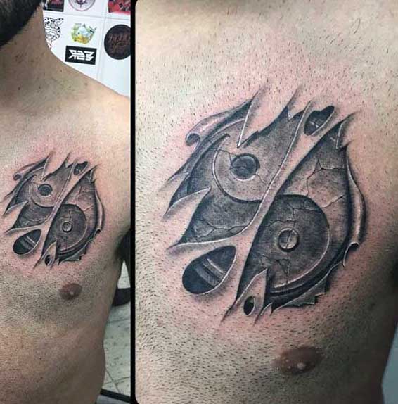 Cool Mens Ripping Out Of Skin Tattoos On Chest