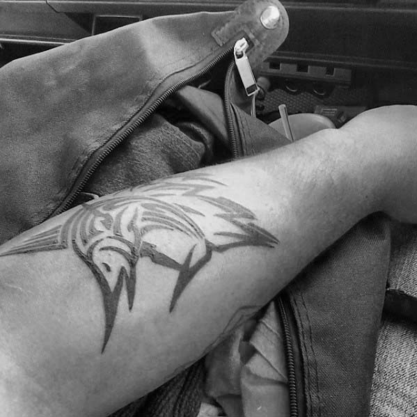 Cool Mens Swordfish Tribal Forearm Tattoo Ideas