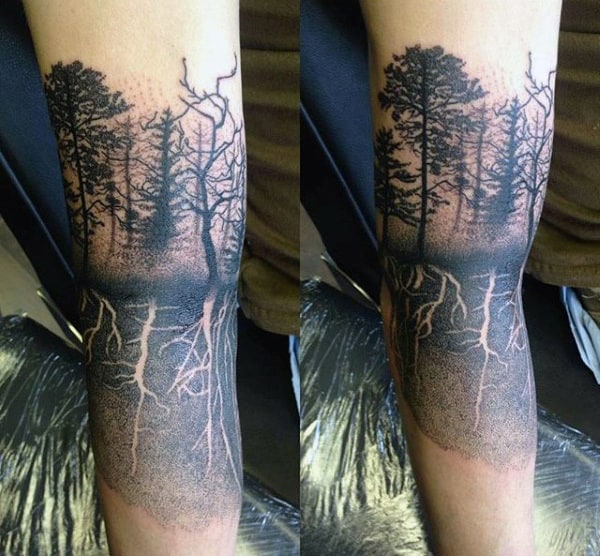Cool Mens Tree Roots Quarter Sleeve Tattoo
