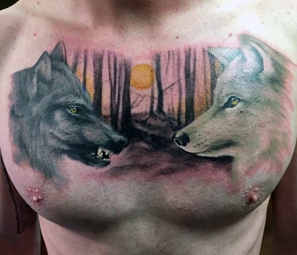 Cool Men's Wolf Moon Tattoo