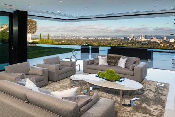 elegant formal living room ideas gray sofa city view