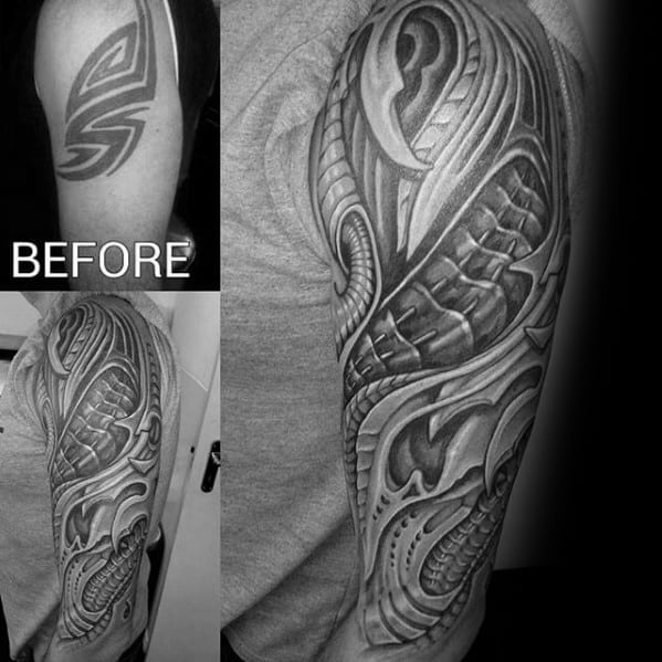 Cool Modern Mens Before And After Tattoo Cover Up Sleeve