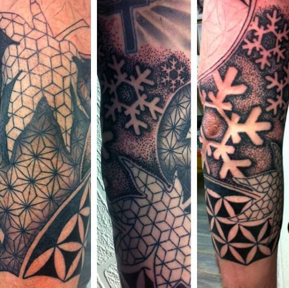 Cool Negative Space Dotwork Snowflake Mens Geometrical Tattoos