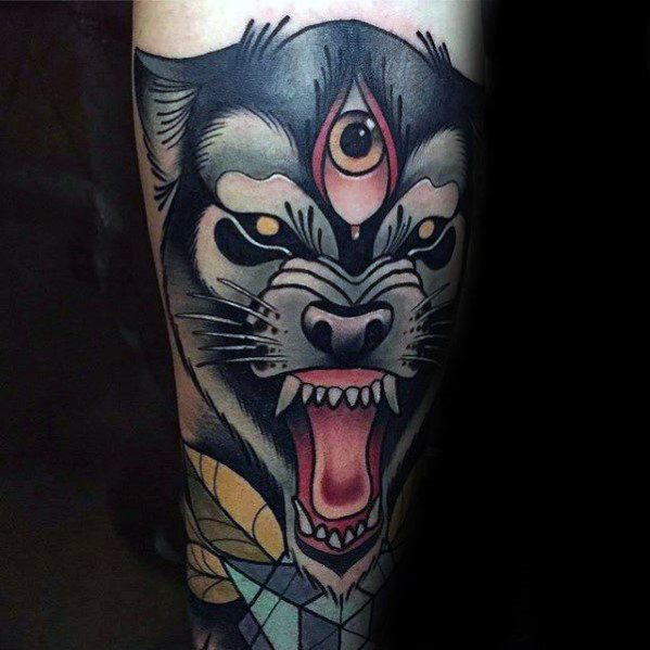 Cool Neo Traditional Wolf Tattoos For Men