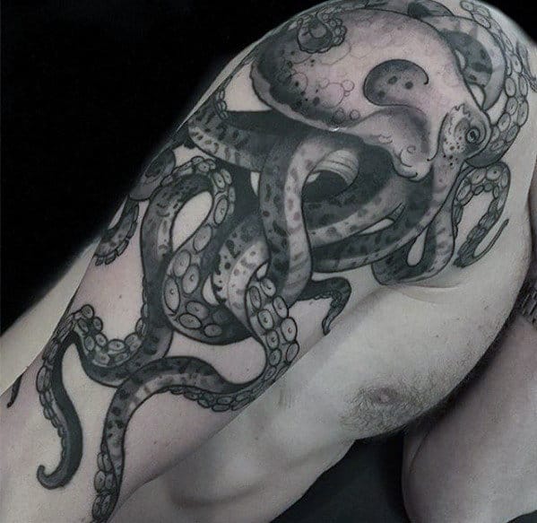 Cool Octopus Mens Arm Shaded Tattoo Ideas