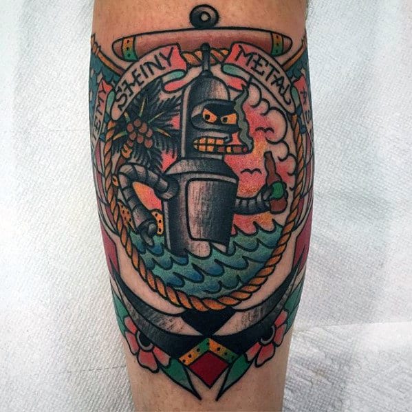 Cool Old School Mens Traditional Bender Anchor Tattoo On Forearm