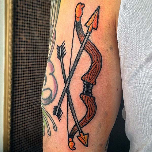 Cool Old School Mens Wood Bow And Arrows Archery Tattoos