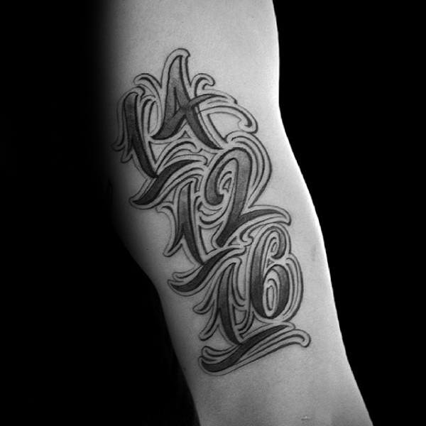 Cool Ornate Numbers Tattoos For Males On Arm