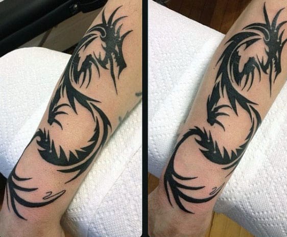 Cool Outer Forearm Tribal Dragon Guys Tattoos