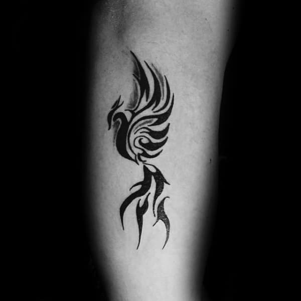 Cool Outer Forearm Tribal Phoenix Tattoos For Men