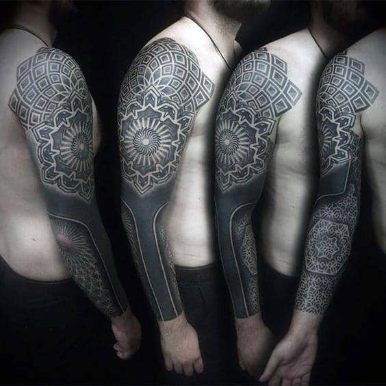 Cool Pattern All Black Geometric Tattoo Design Ideas For Males