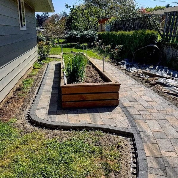 Cool Paver Walkway With Planter Wood Box Side Of House