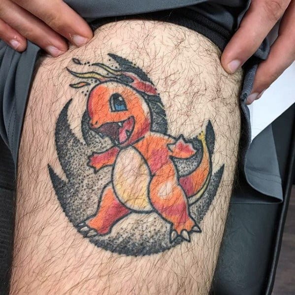 Cool Pokemon Thigh Charmander Tattoo Design Ideas For Male