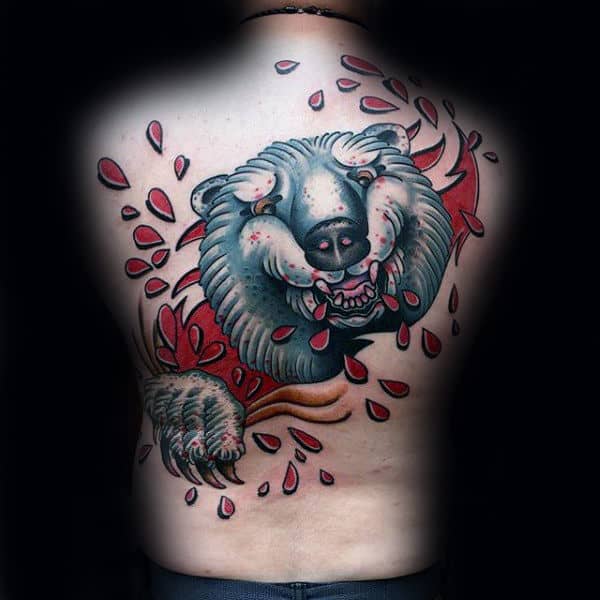 Cool Polar Bear Blood Drop Mens Full Back Tattoos