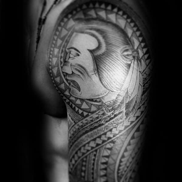Cool Polynesian Sleeve Black And Grey Ink Male Fsu Tattoo Designs