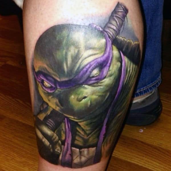 Cool Purple Teenage Mutant Ninja Turtle Mens Lower Leg Tattoo